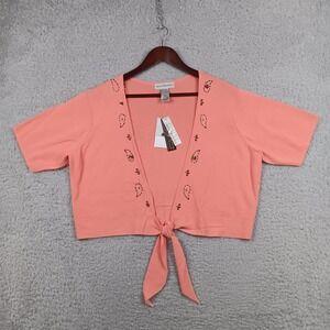 Anna Maxwell Cardigan Sweater Woman 16W Coral Paisley Embroidered Tie Front NWT